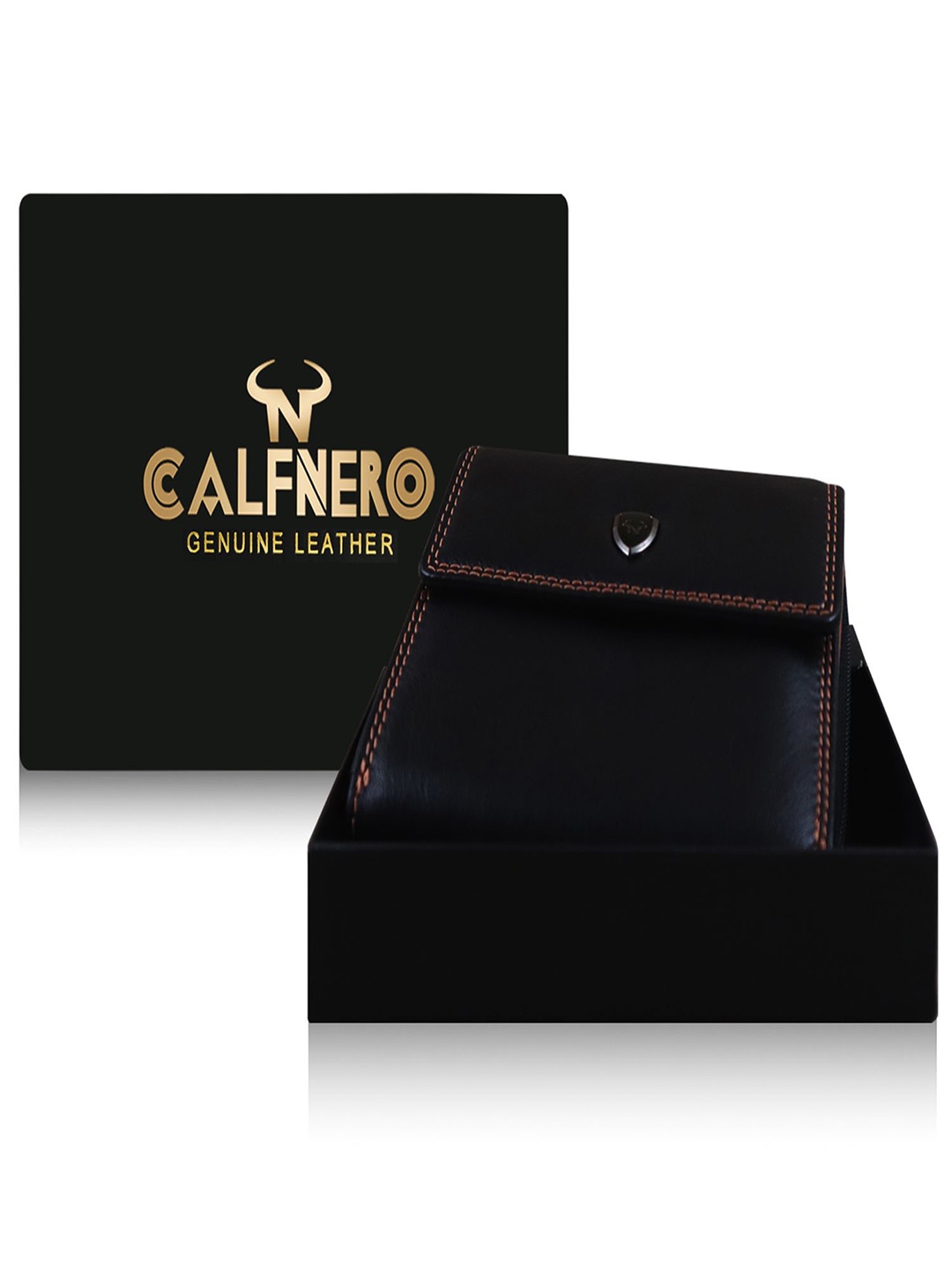 

CALFNERO Women Leather Three Fold Wallet, Black