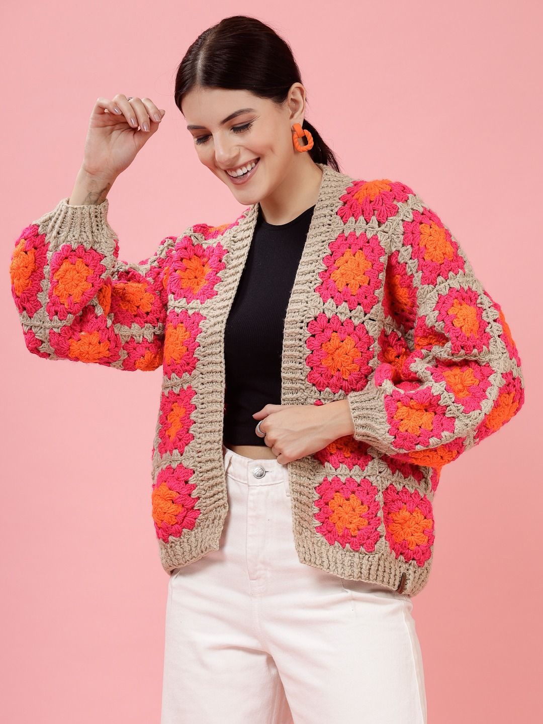 

Velvery Women Cardigan with Applique Detail, Pink