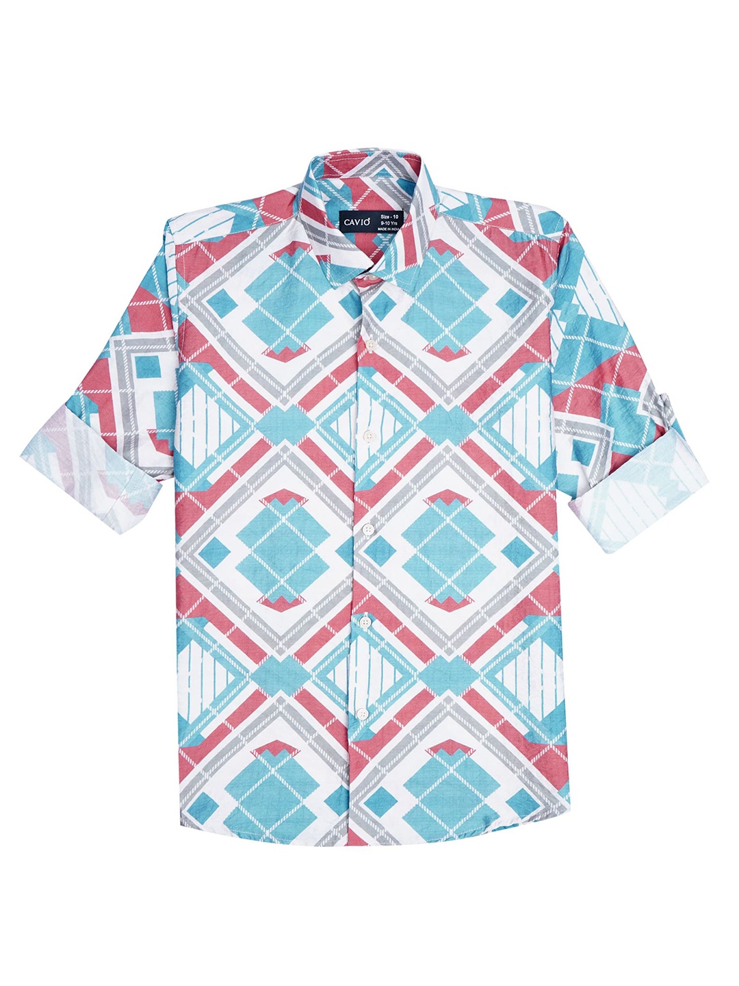 

CAVIO Boys Comfort Abstract Printed Spread Collar Casual Shirt, White