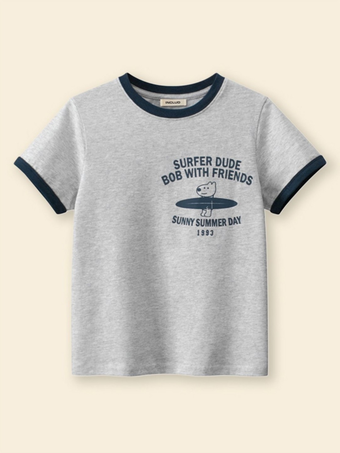 

INCLUD Boys Typography Printed Round Neck Cotton T-Shirt, Grey