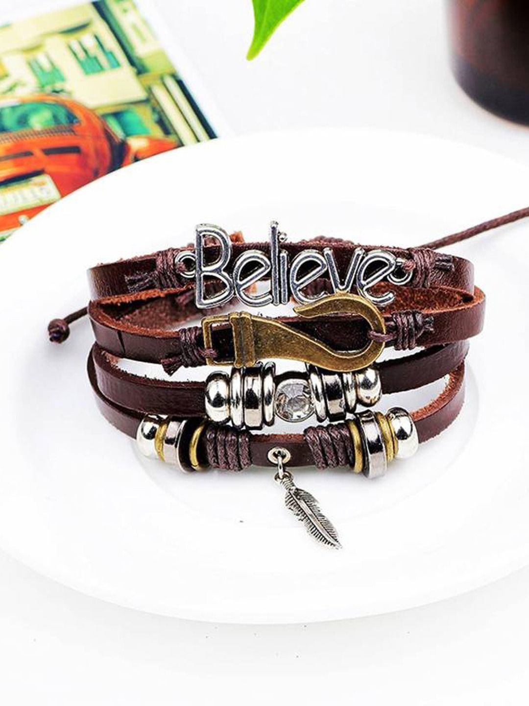 

KRENOZ Men Tribal Wrap Wristband Leather Wraparound Bracelet, Brown