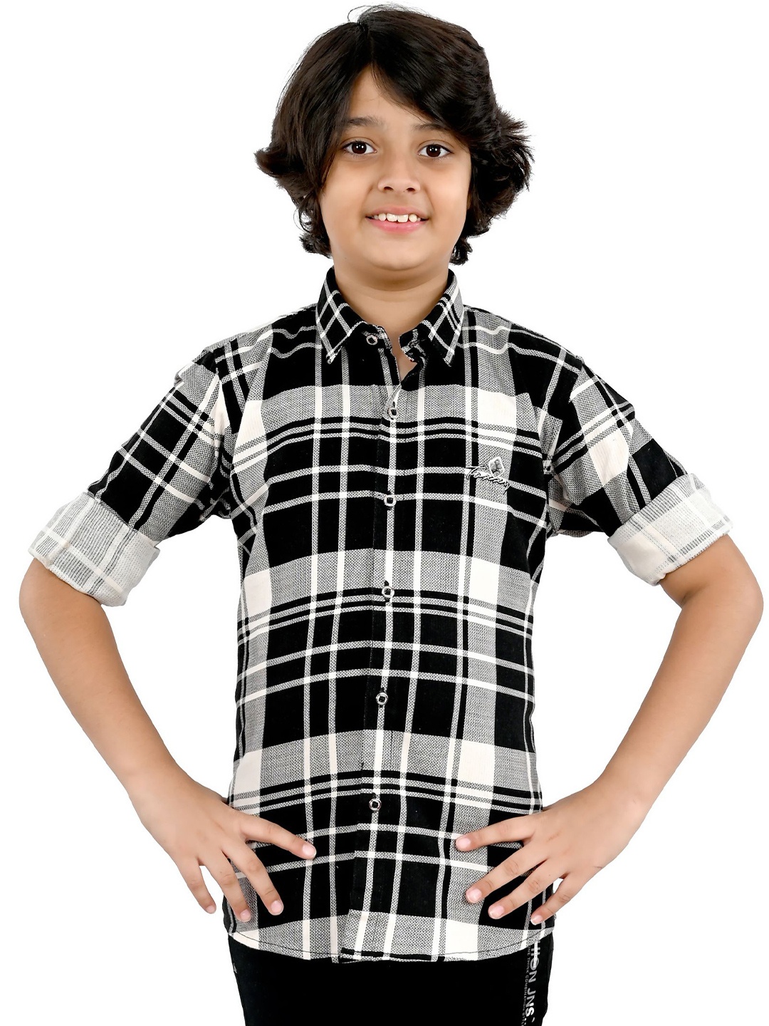 

BAESD Boys Spread Collar Checked Corduroy Casual Shirt, Black