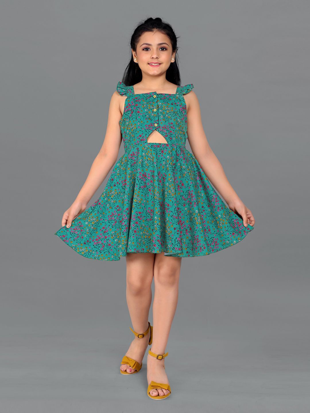 

BAESD Girls Crepe Above Knee Length Fit and Flare Dress, Green