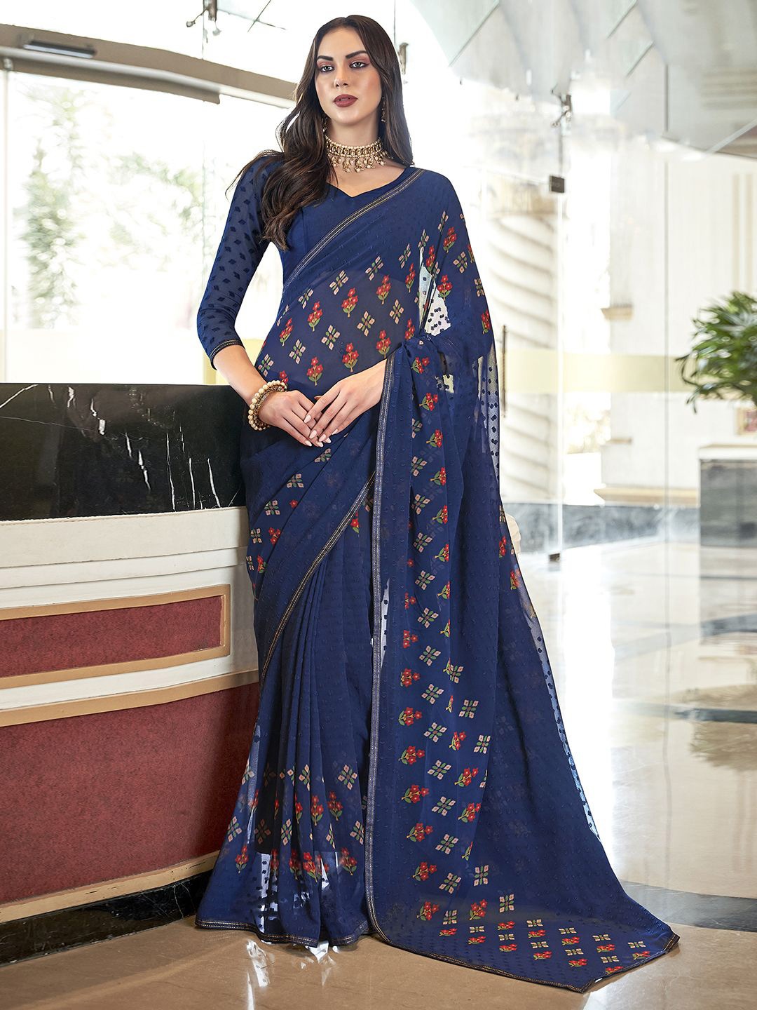 

Mitera Floral Printed Saree, Blue