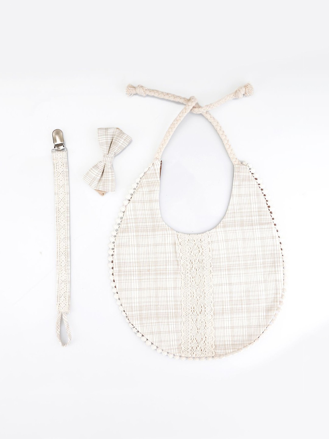 

Choko Girls Checked Waterproof Bib, Headband & Pacifier Set, Off white
