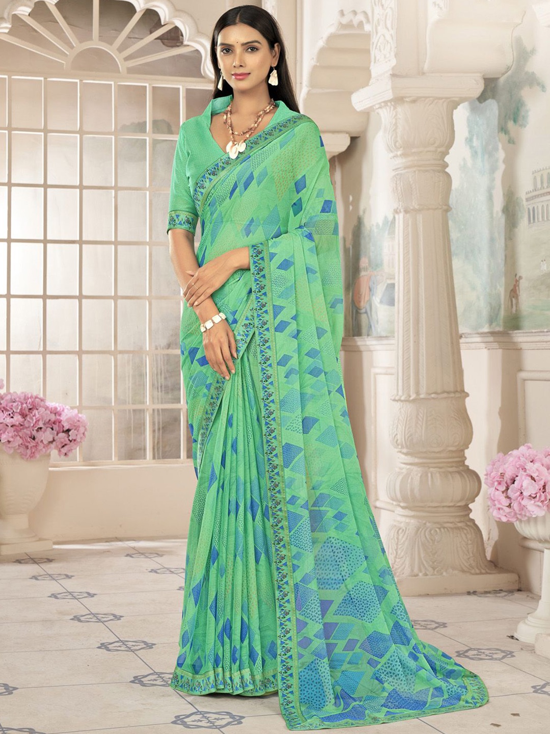 

KALINI Women Ethnic Bagh Saree, Sea green