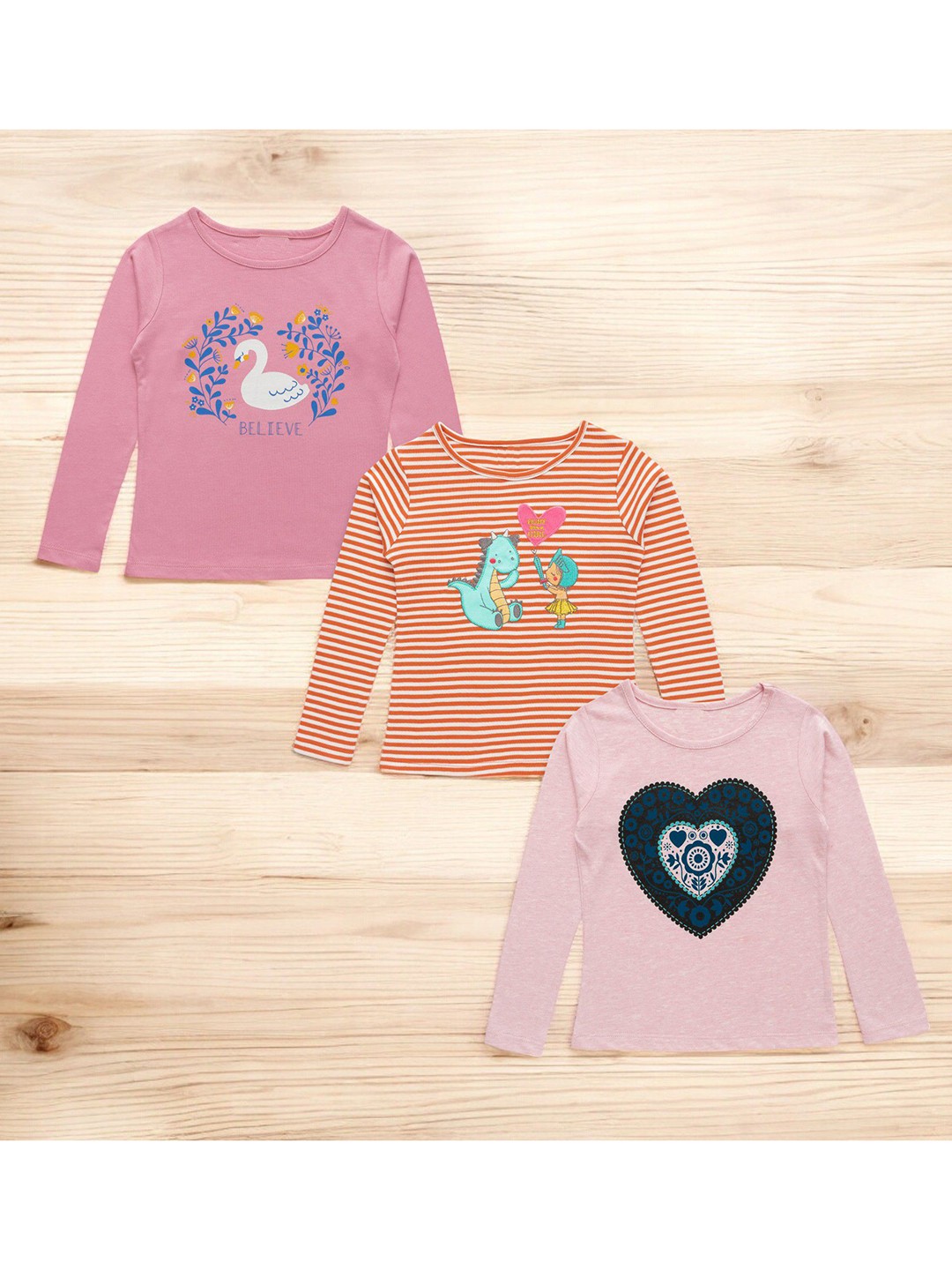 

BAESD Girls 3 Striped Applique T-shirt, Multi