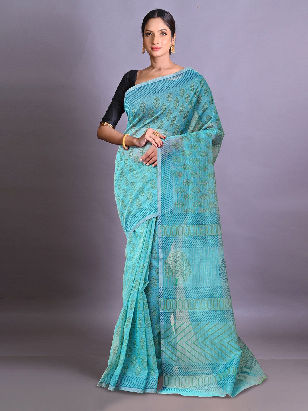 

Unnati Silks Printed Ethnic Motifs Handloom Block Print Saree, Blue