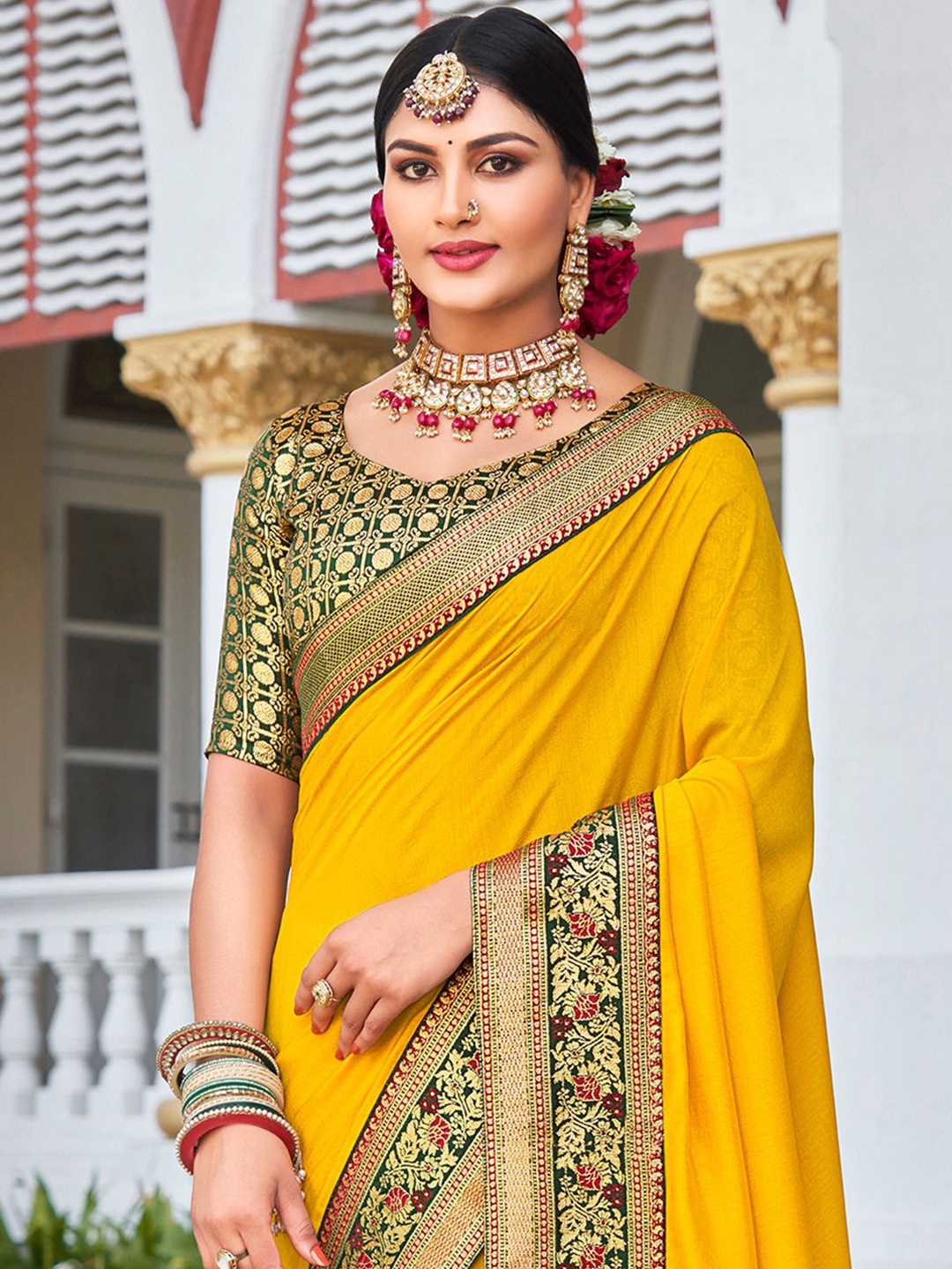 

Saree mall Solid Zari Sarees, Yellow