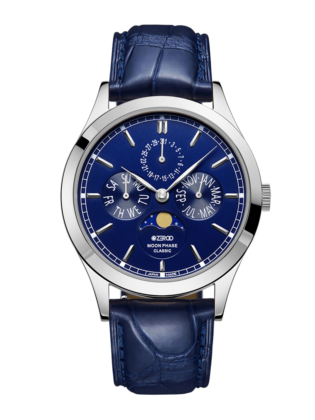 

ZEROO Unisex Dial & Leather Straps Analogue Watch ZC001SBL, Navy blue