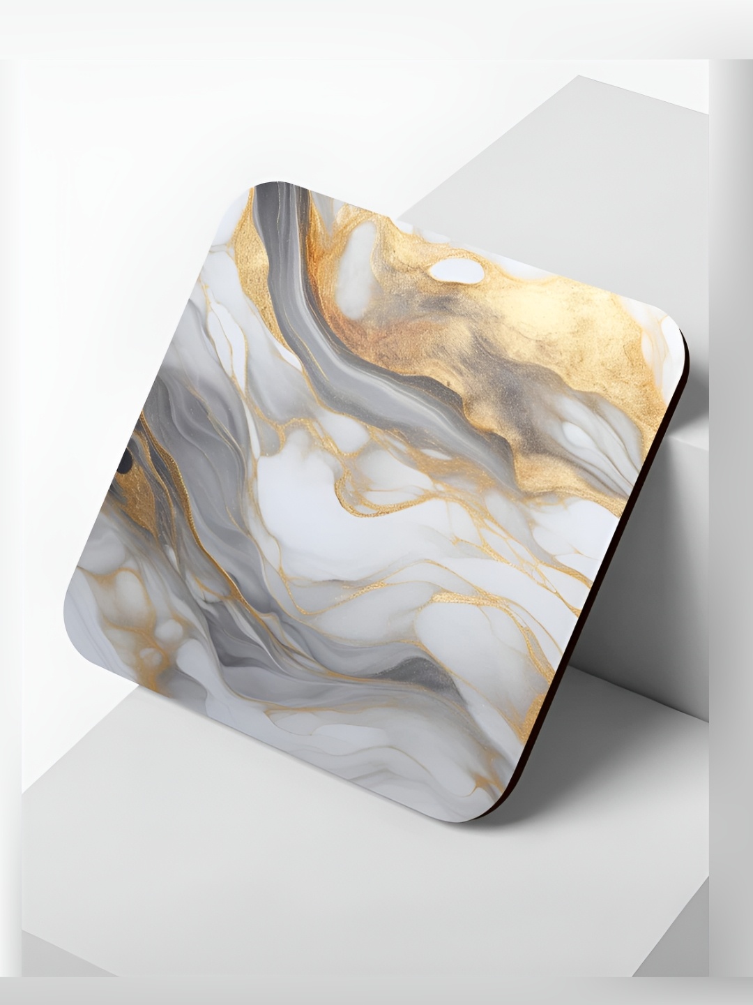 

macmerise Grey & White Luxe Opulence Printed Wooden Square Coaster