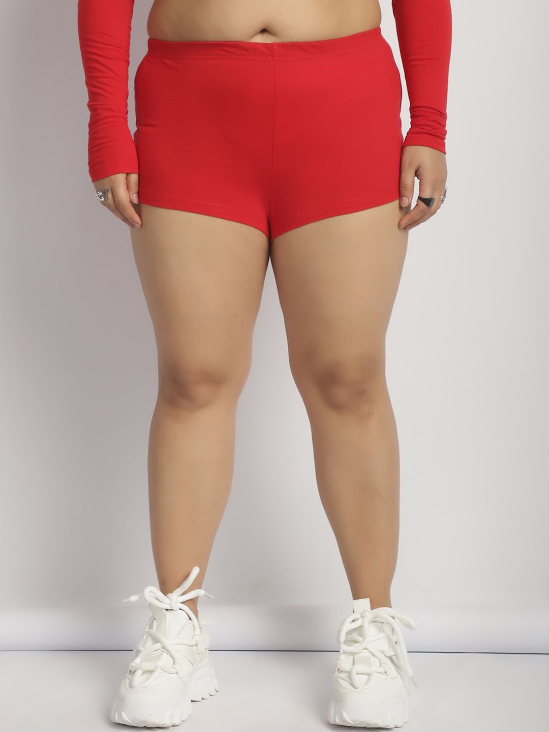 

thkgrlz Plus Size Women Mid-Rise Hot Pants, Red