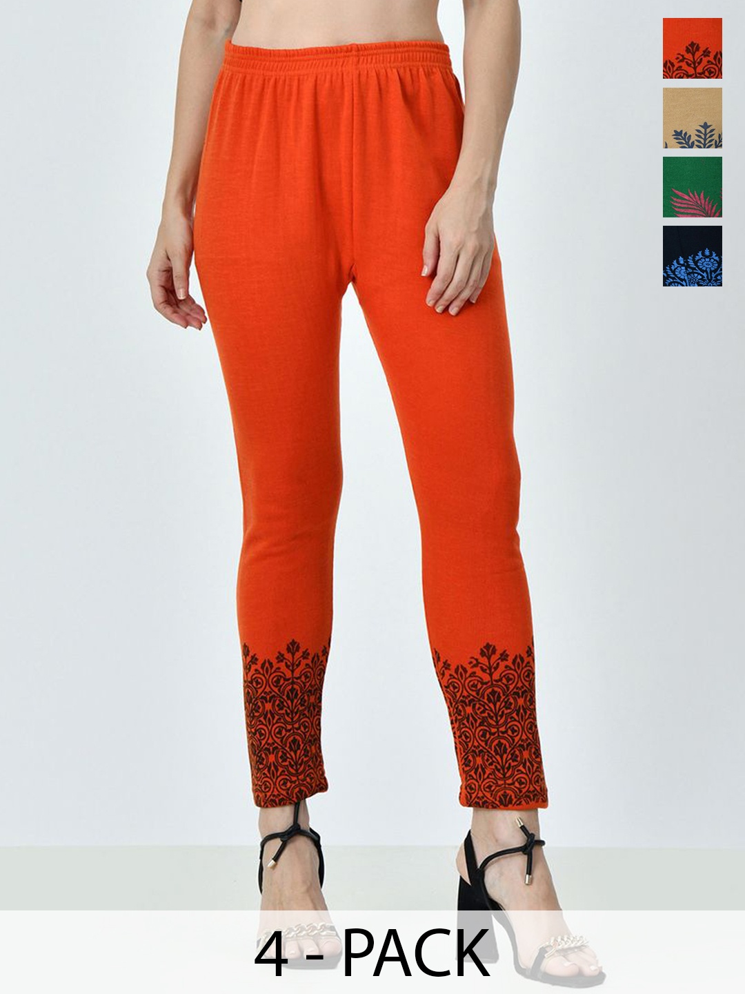 

BAESD Pack Of 4 Printed Ankle Length Leggings, Orange