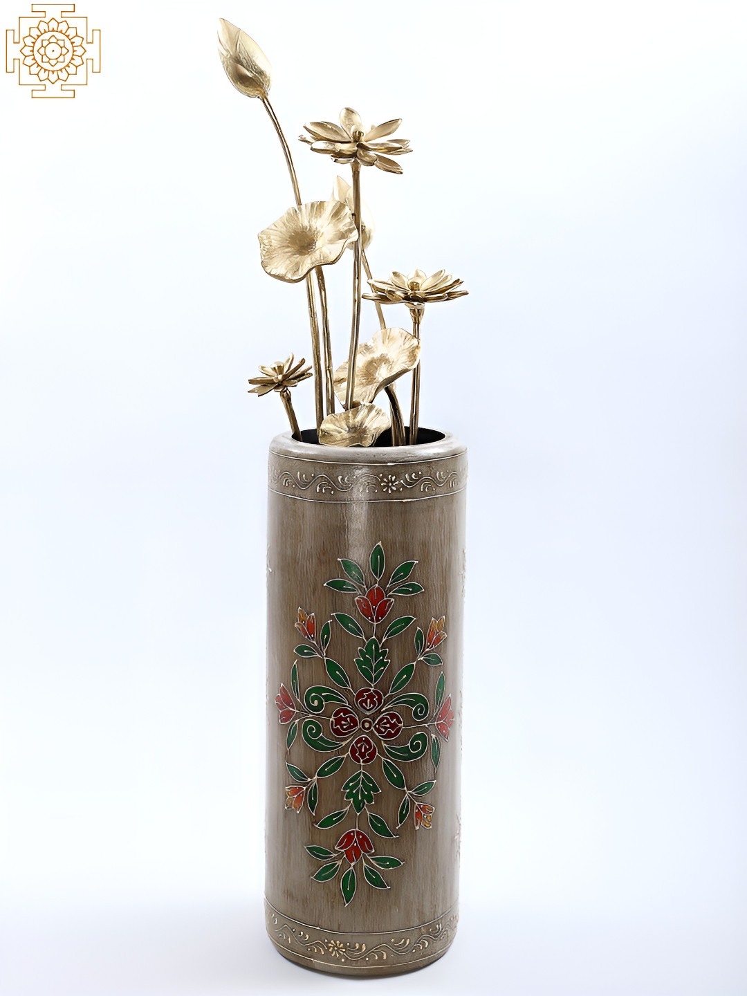 

Exotic India Brown & Green Floral Design Wooden Showpiece