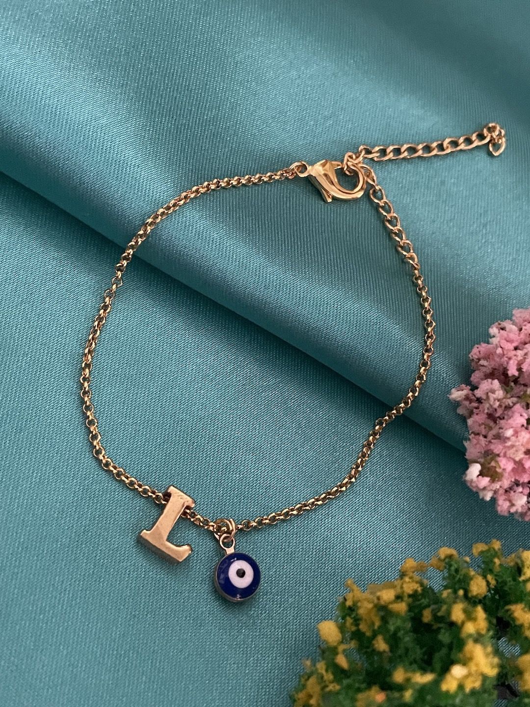 

Digital Dress Room Gold-Plated Letter 'L' Evil Eye Link Rakhi Bracelet