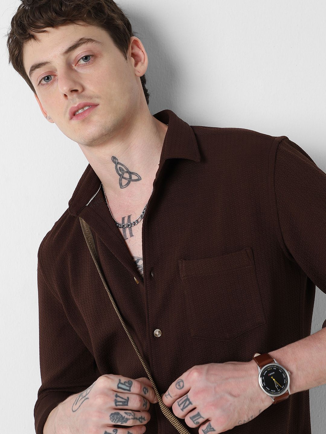 

VASTRADO Men Classic Slim Fit Spread Collar Casual Shirt, Brown