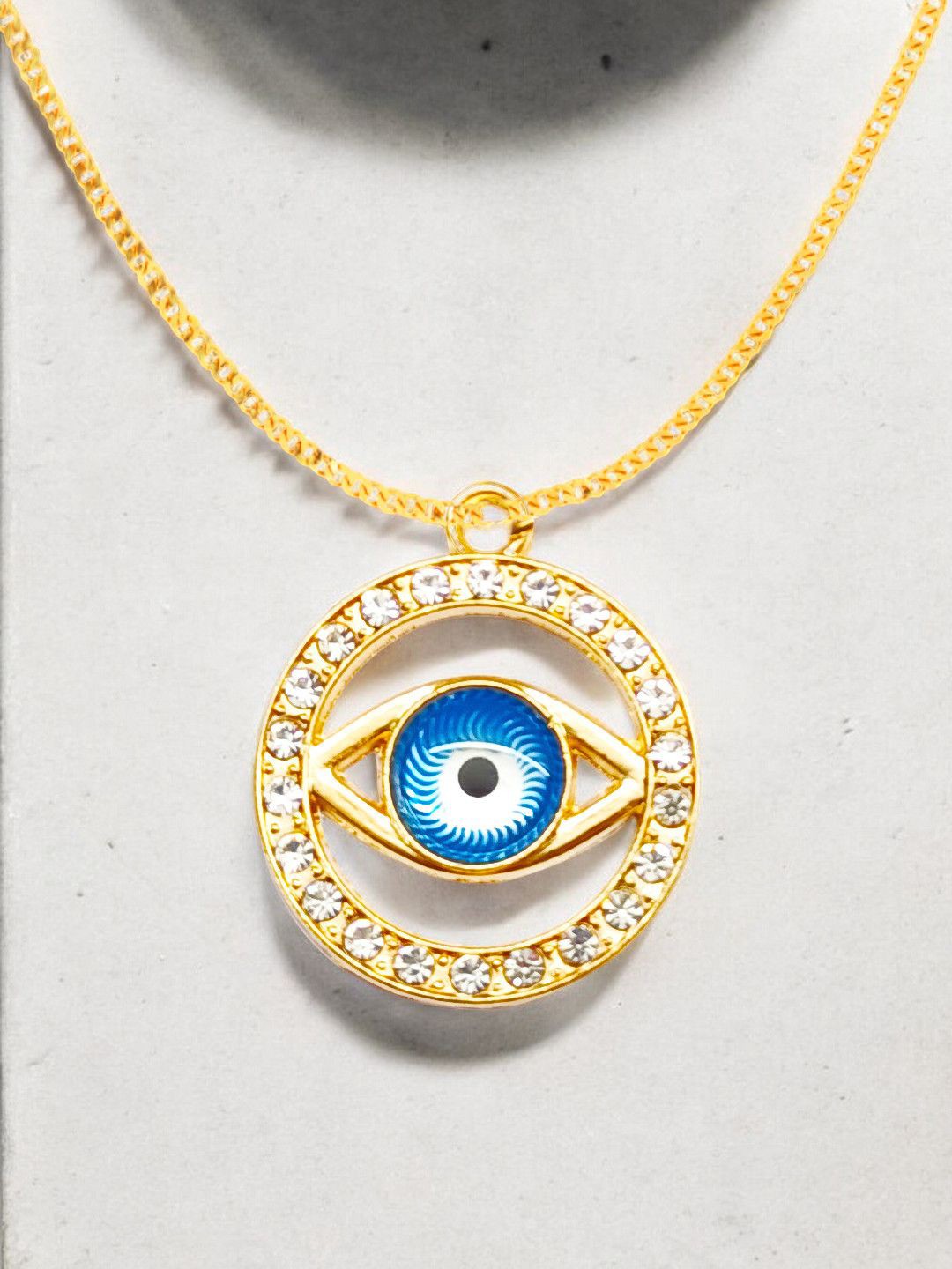 

fabula Stone Studded Evil Eye Goodluck Pendant With Chain, Gold