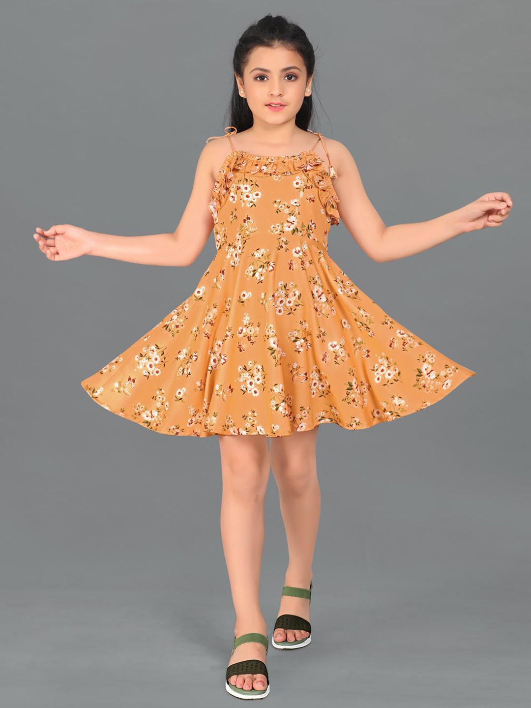 

BAESD Girls Floral Print Crepe Fit & Flare Dress, Orange