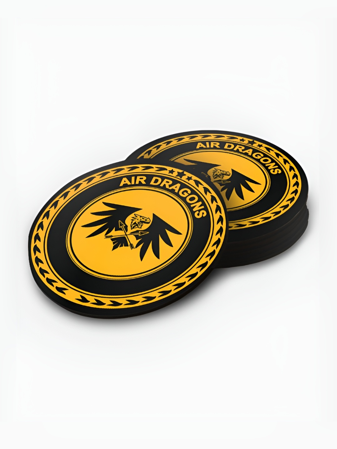 

macmerise Yellow & Black 6 Pieces Printed Wooden Circular Coasters