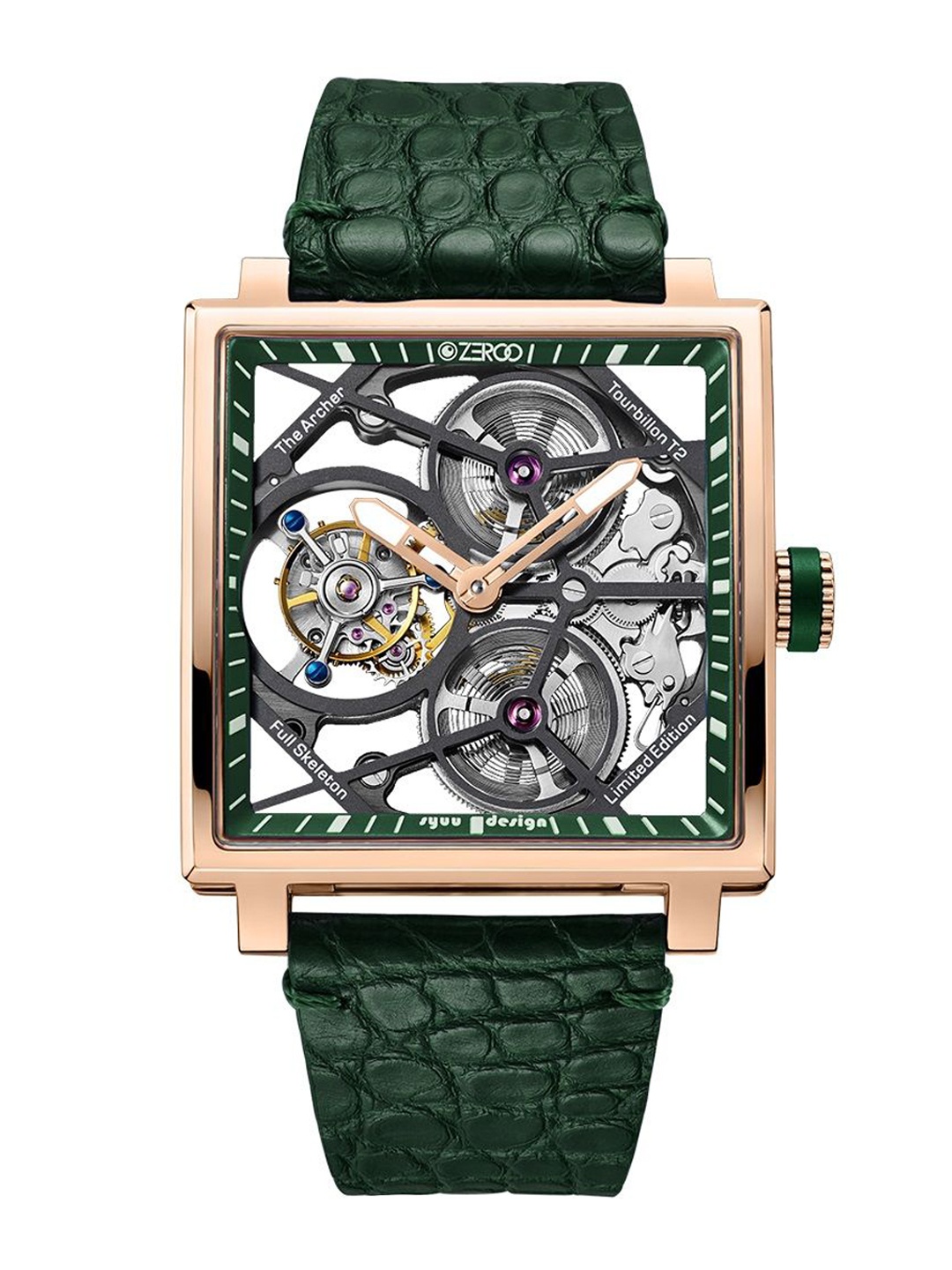 

ZEROO Unisex Skeleton Dial & Leather Straps Analogue Watch ZT002RGR, Green