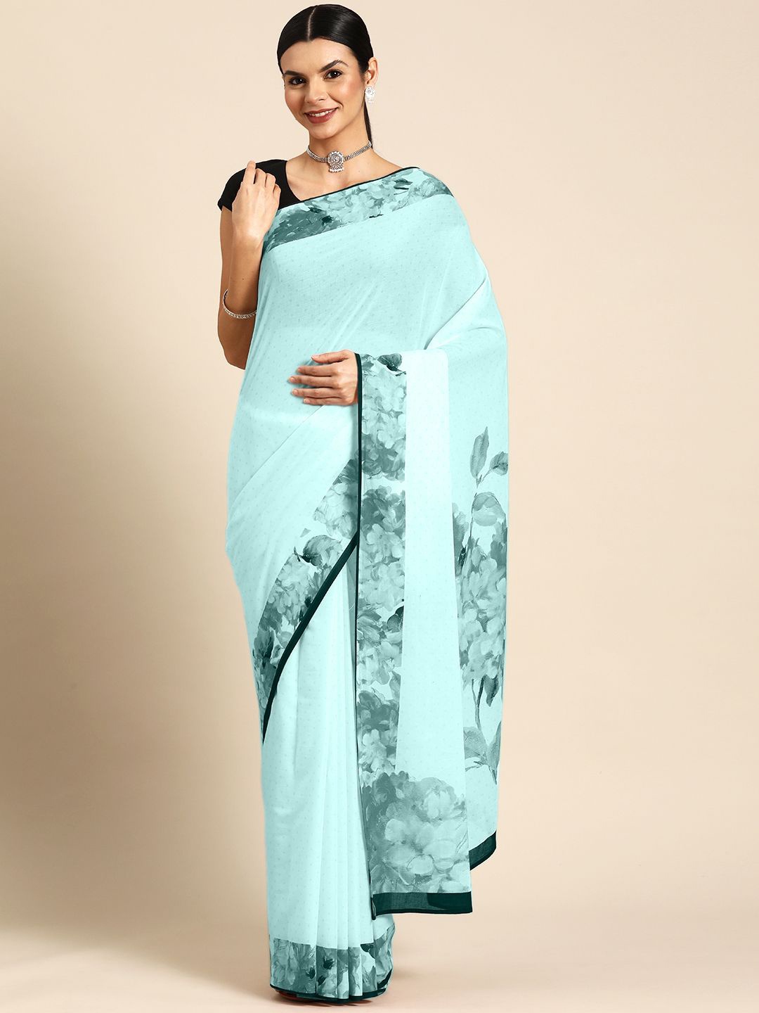 

BUTA BUTI Sea Green Color Floral Pure Cotton Saree