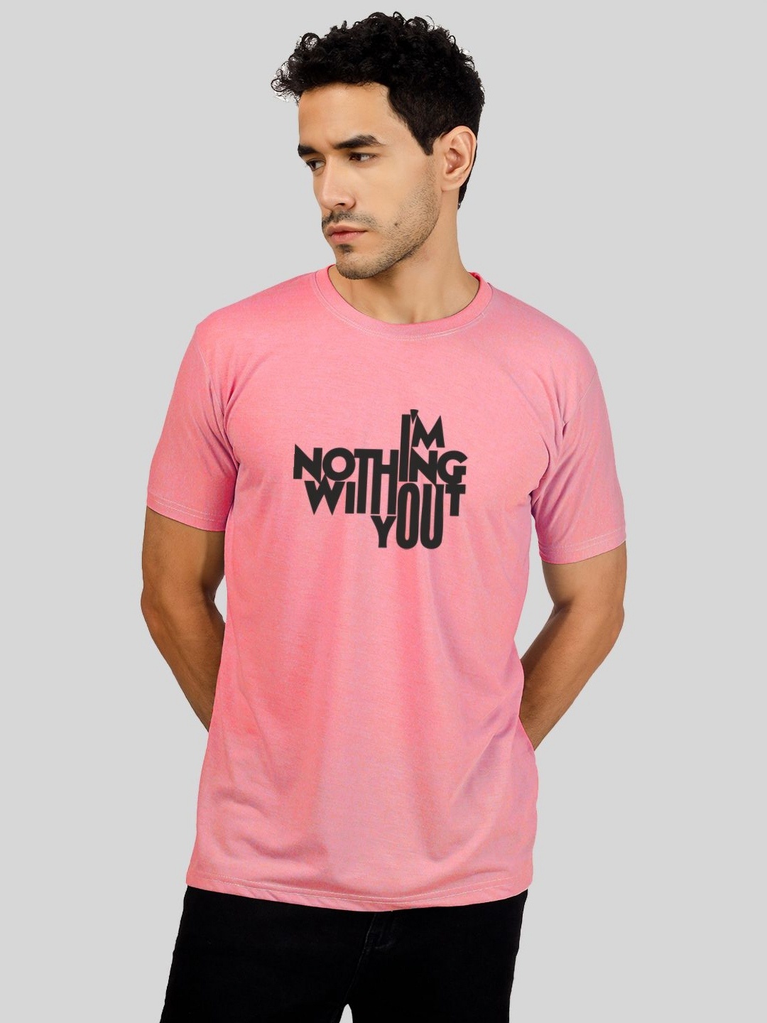 

Greylongg Men Typography Printed Round Neck T-Shirt, Pink