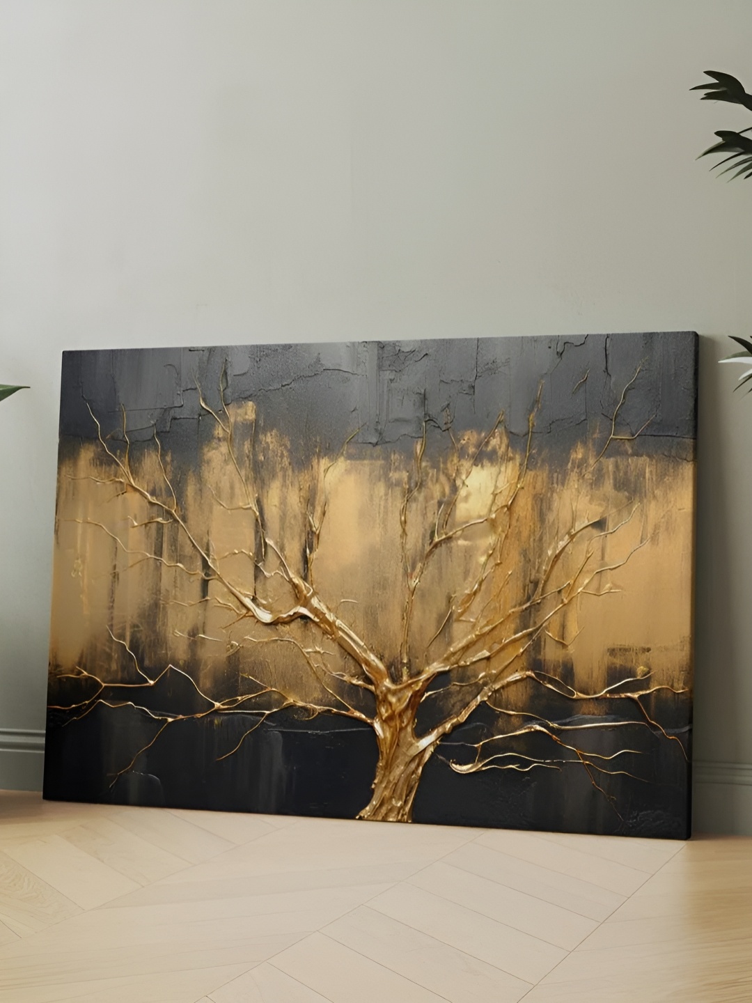 

CLAWCRAFTS Grey & Gold-Toned Wooden Wall Art