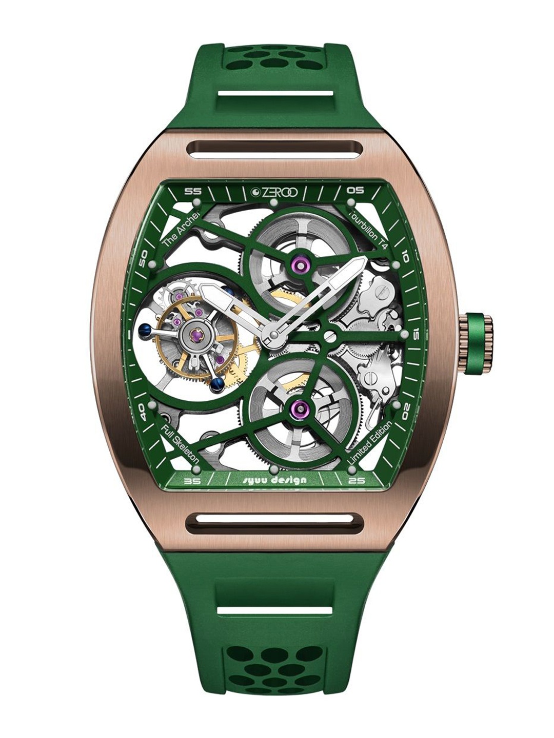 

ZEROO Unisex Skeleton Dial & Leather Straps Analogue Watch ZT004RGR, Green