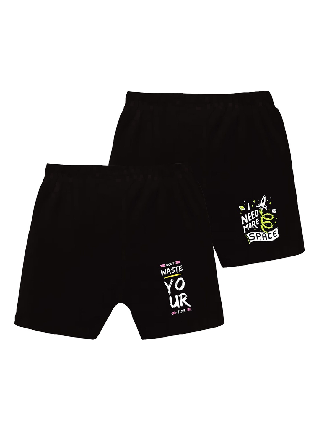 

CoolTees4U Pack Of 2 Boys Mid Rise Cotton Shorts, Black