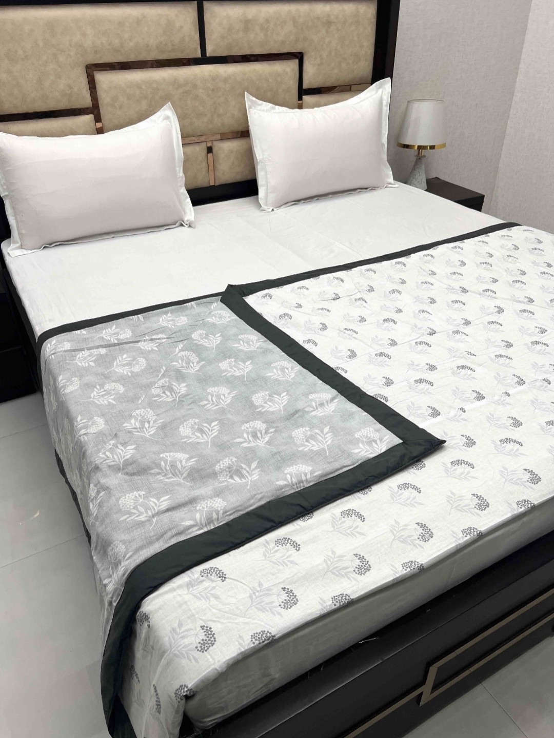 

Pure Decor Grey & White Floral Cotton AC Room 210 GSM Double Bed Dohar