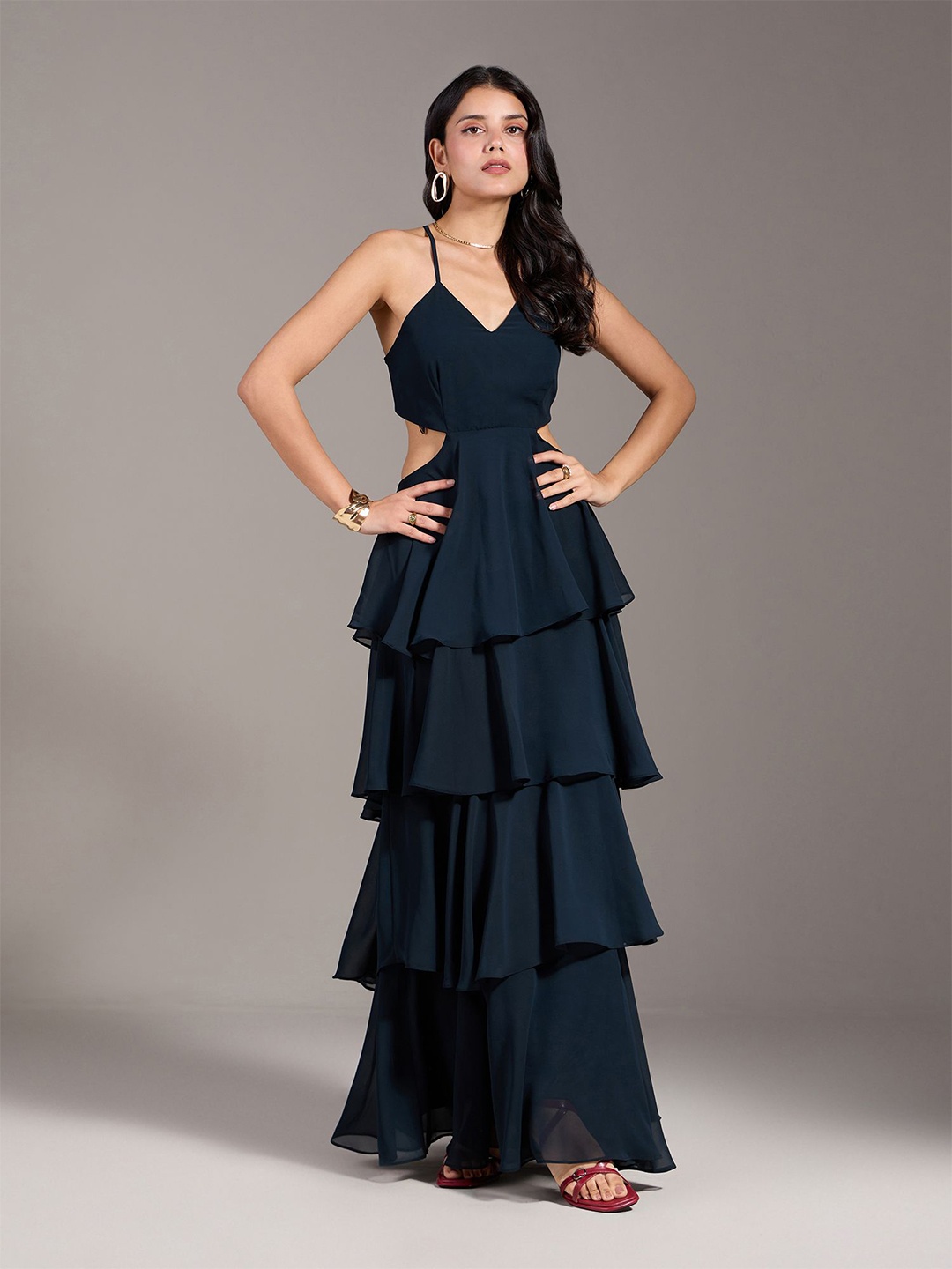 

20Dresses Sleeveless Ruffled Fit and Flare Maxi Dress, Navy blue