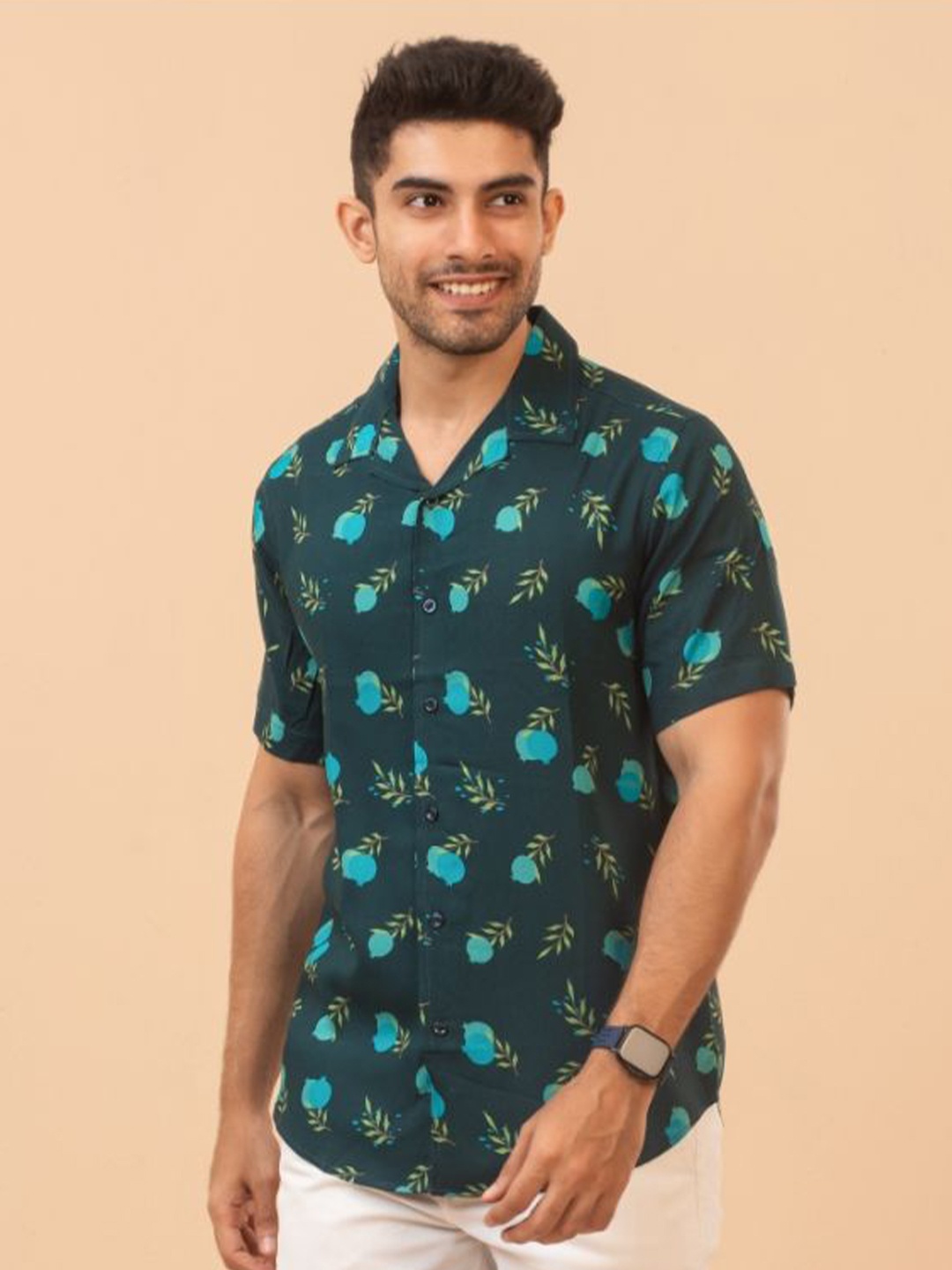 

The Bleu Label Men Classic Slim Fit Tropical Printed Casual Shirt, Teal
