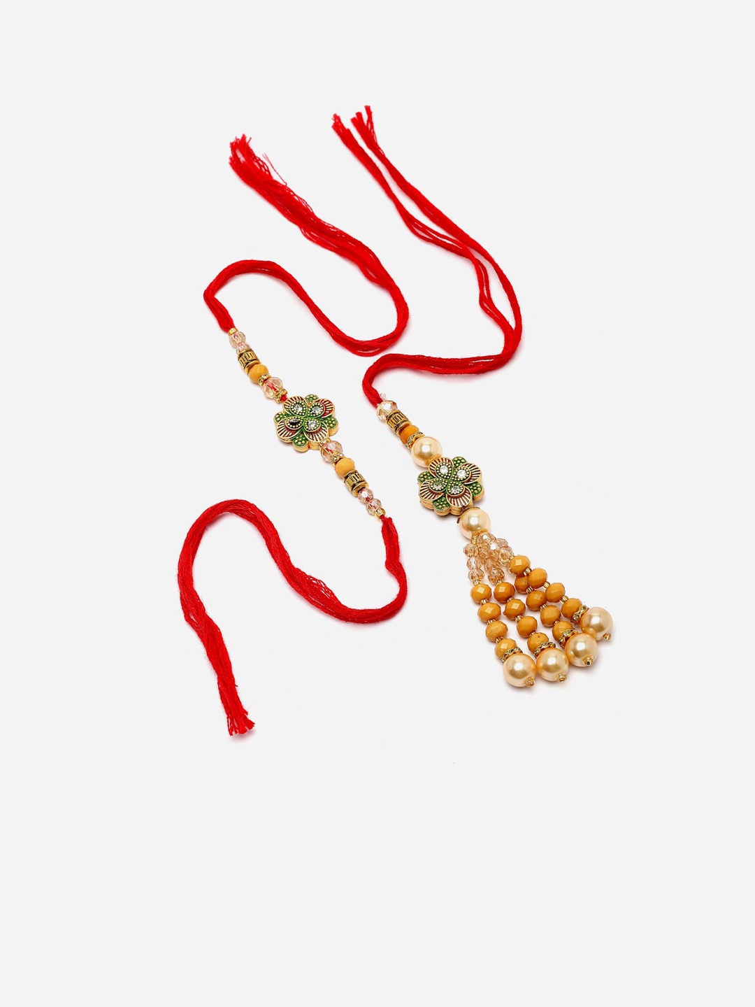 

Anouk Set Of 2 Kundan Studded & Beaded Thread Rakhi With Roli Chawal, Red