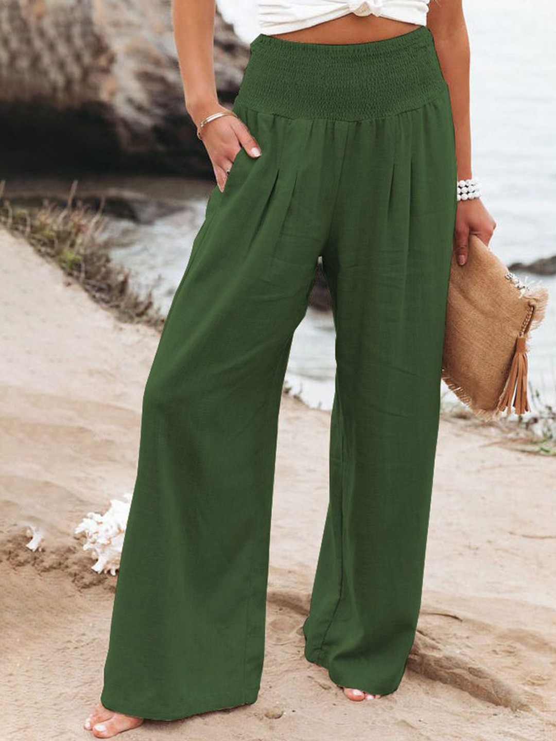 

StyleCast Women Pleated Parallel Trousers, Green