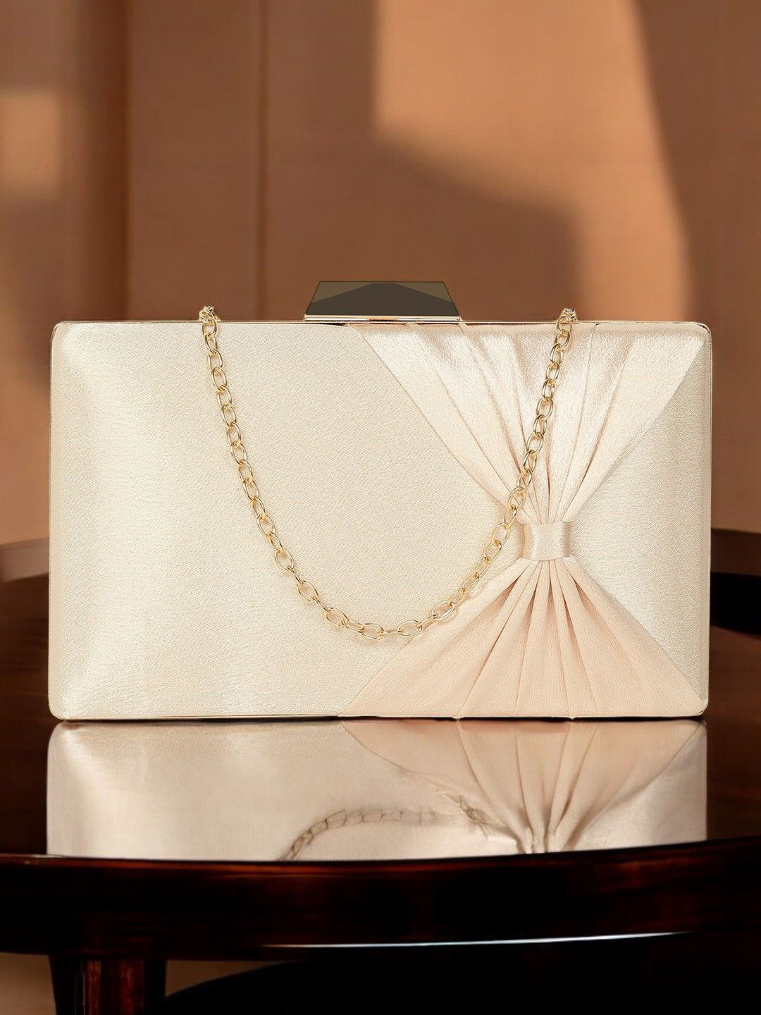 

CRUSSET Textured Box Clutch, Cream