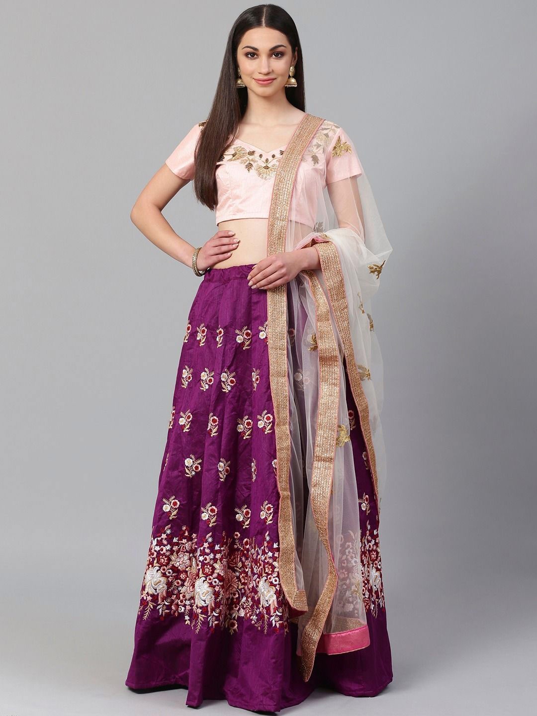 

FABPIXEL Embroidered Sequinned Semi-Stitched Lehenga & Unstitched Blouse With Dupatta, Purple