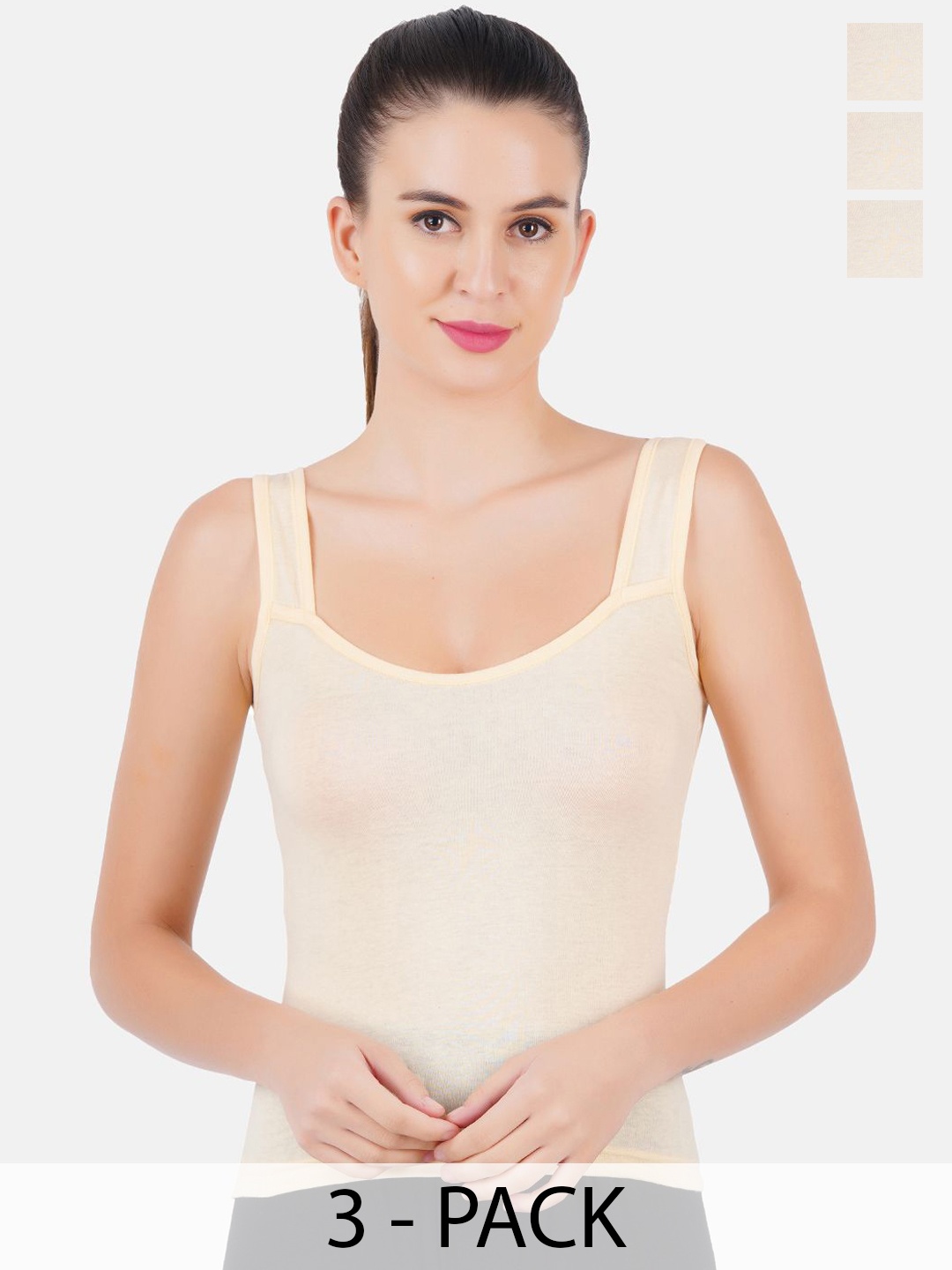 

Ramraj Pack Of 3 Women Pure Cotton Camisoles, Beige