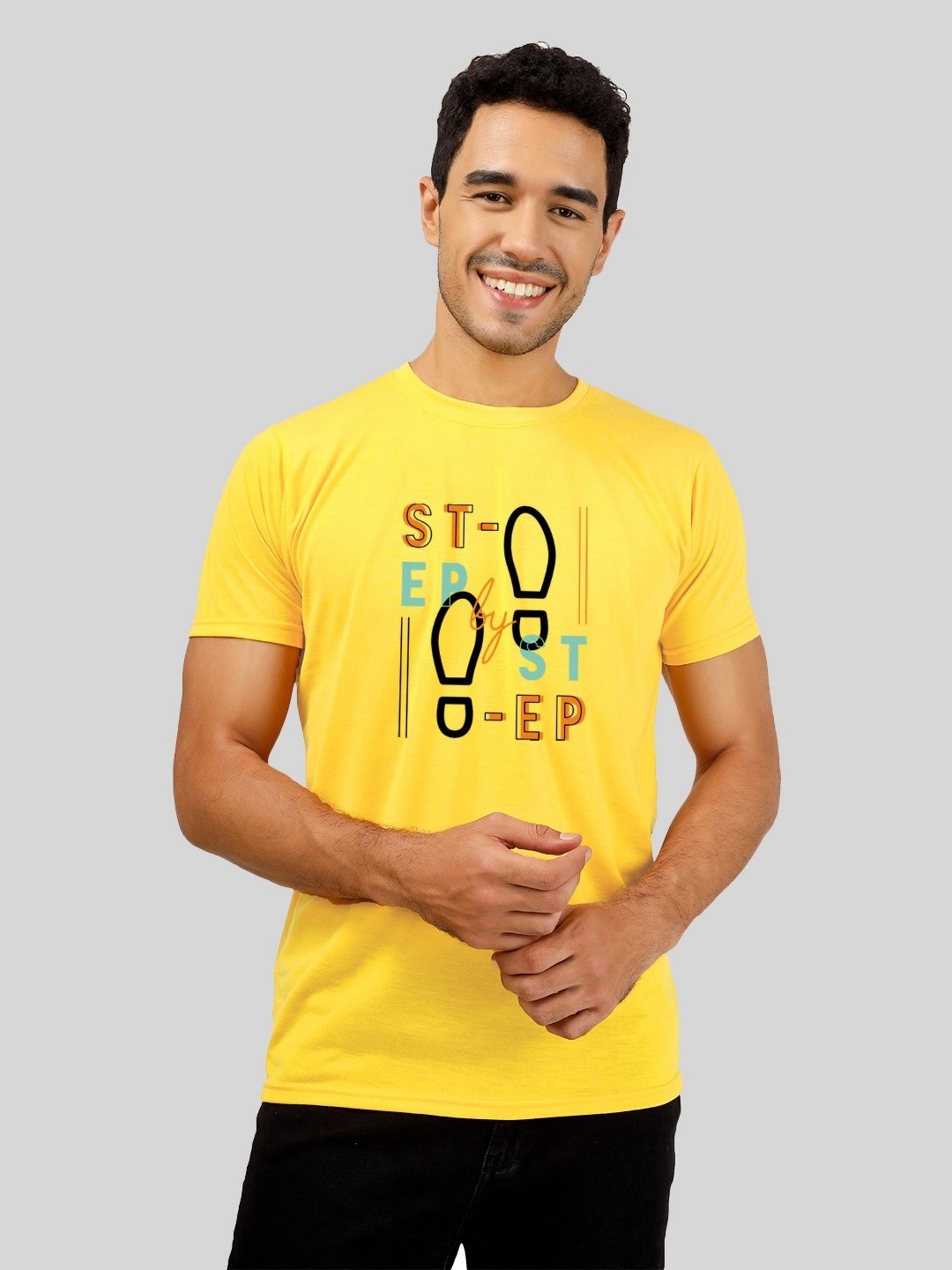 

Greylongg Men Typography Printed Round Neck T-Shirt, Yellow