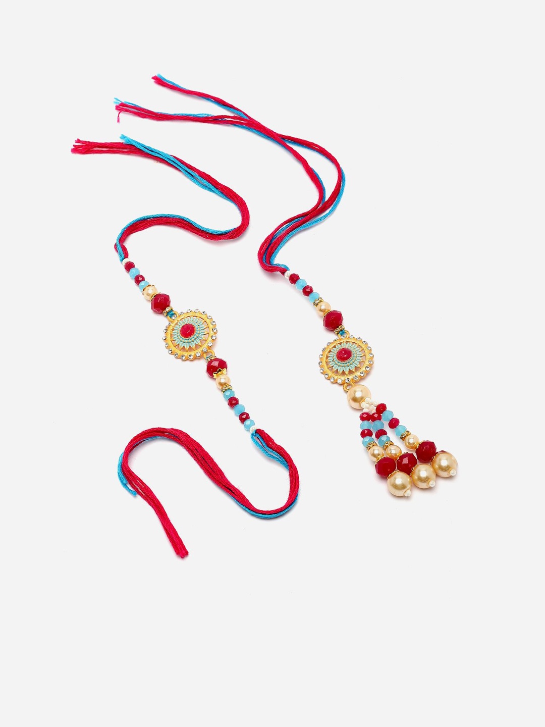 

Sangria Set Of 3 Pearl Beaded Thread Rakhis, Red