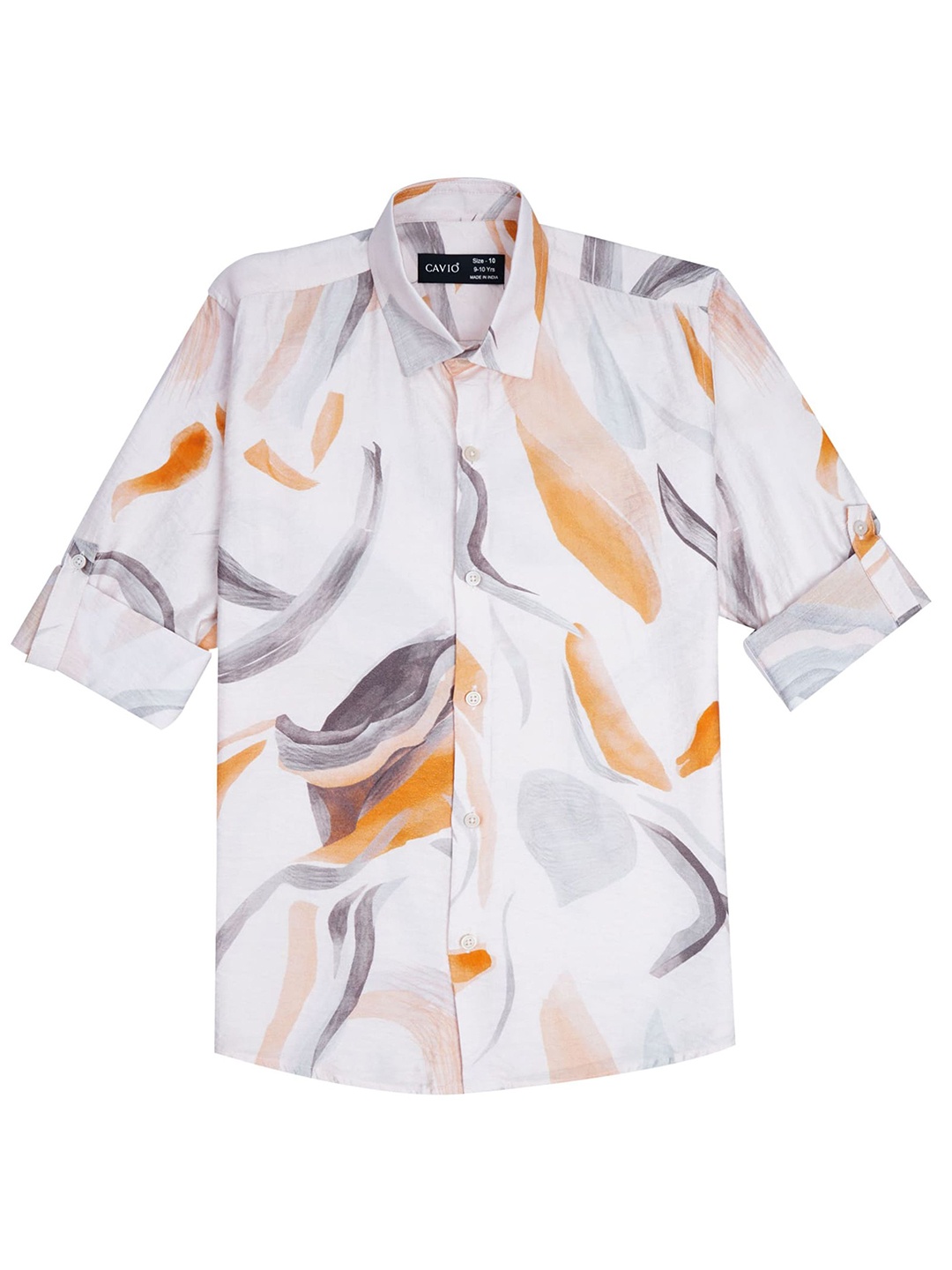 

CAVIO Boys Comfort Abstract Printed Spread Collar Casual Shirt, White