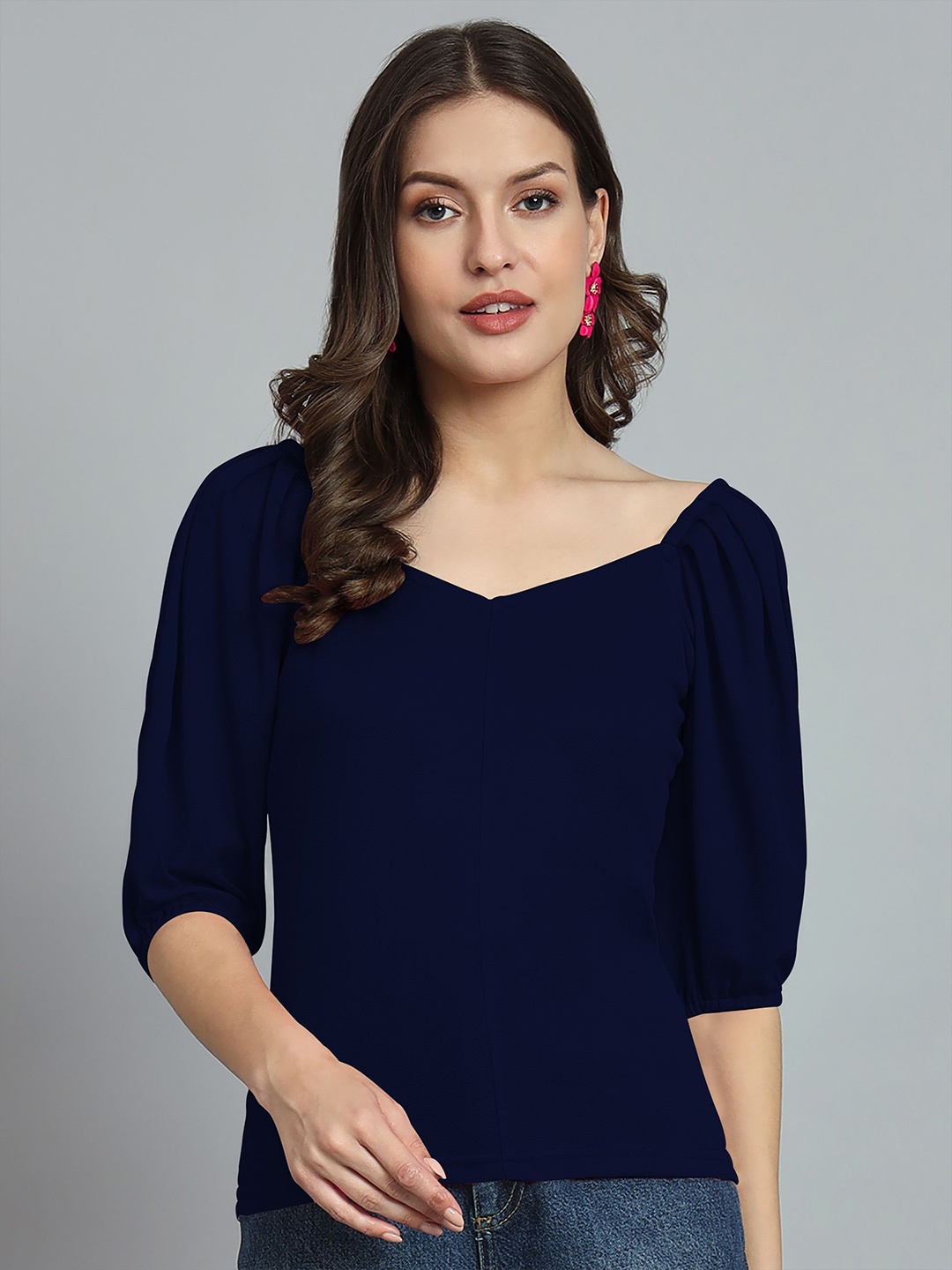 

Dream Beauty Fashion Women Solid Sweetheart Neck Top, Navy blue
