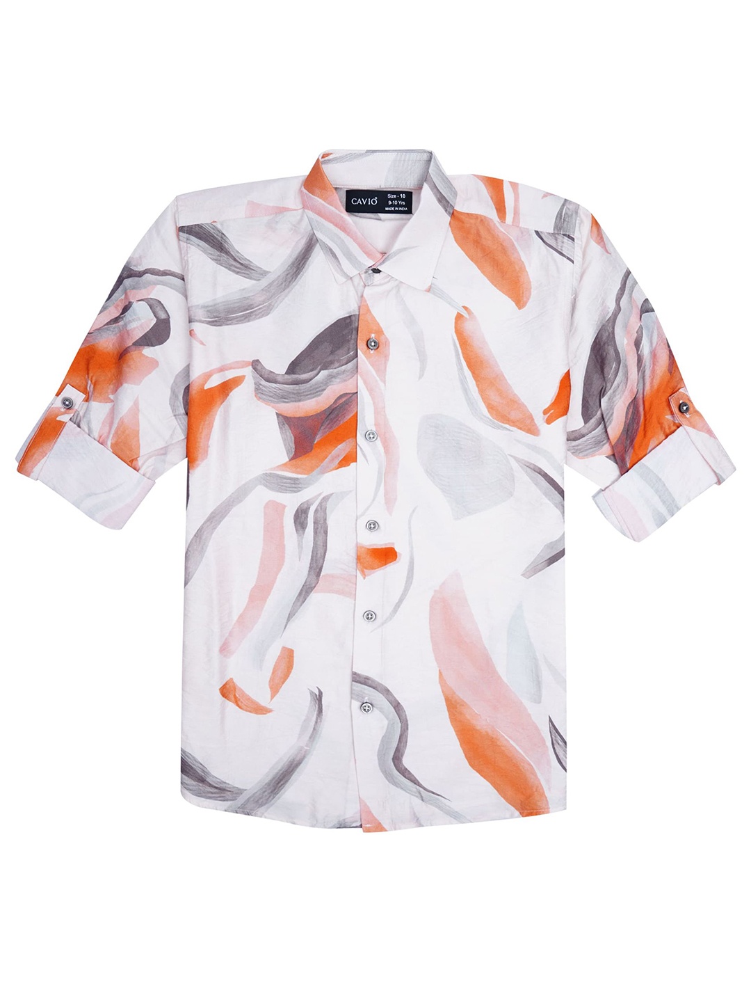 

CAVIO Boys Comfort Abstract Printed Spread Collar Casual Pure Cotton Shirt, White