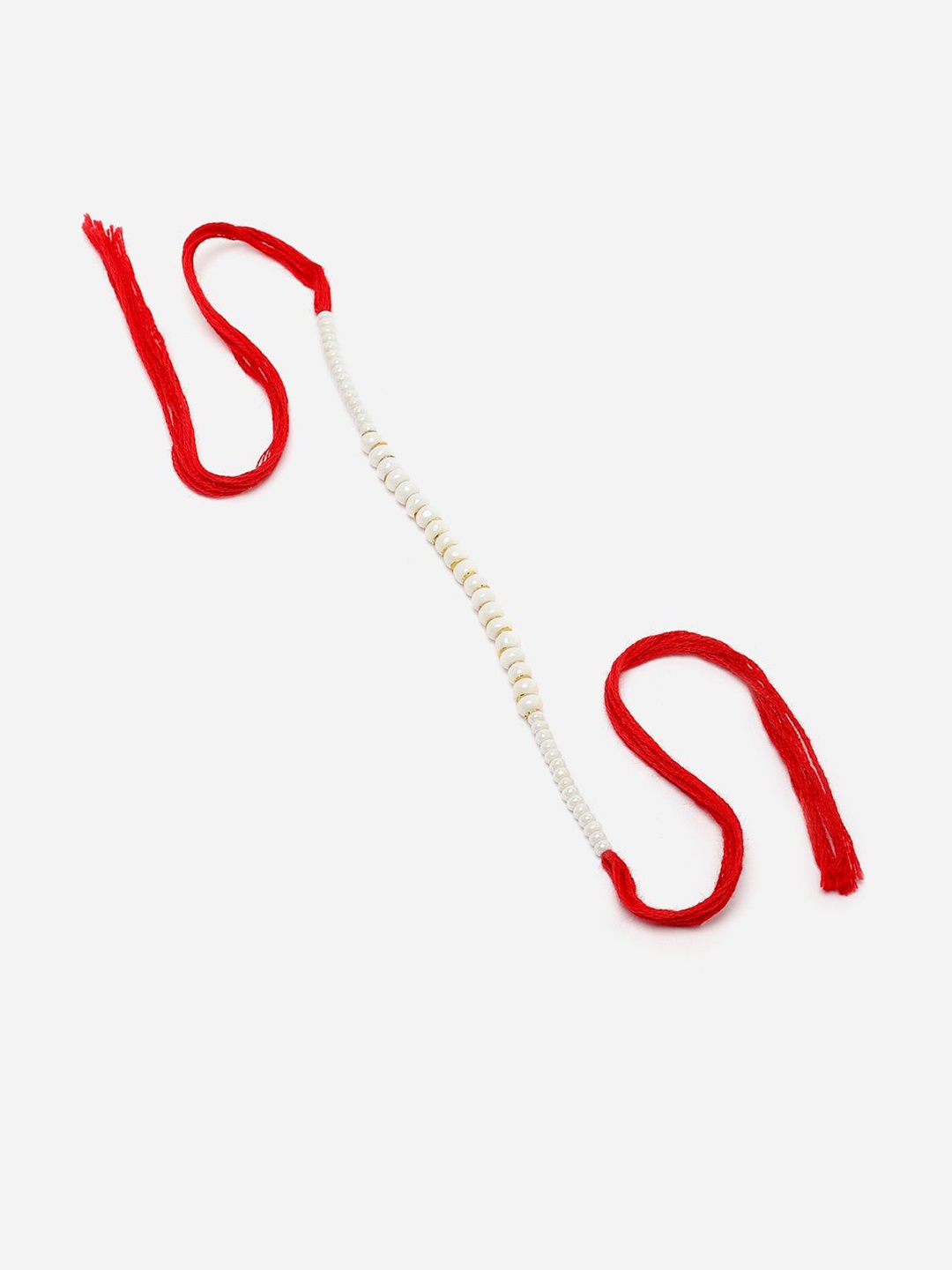 

Sangria Red & White Pearls Beaded Thread Rakhi