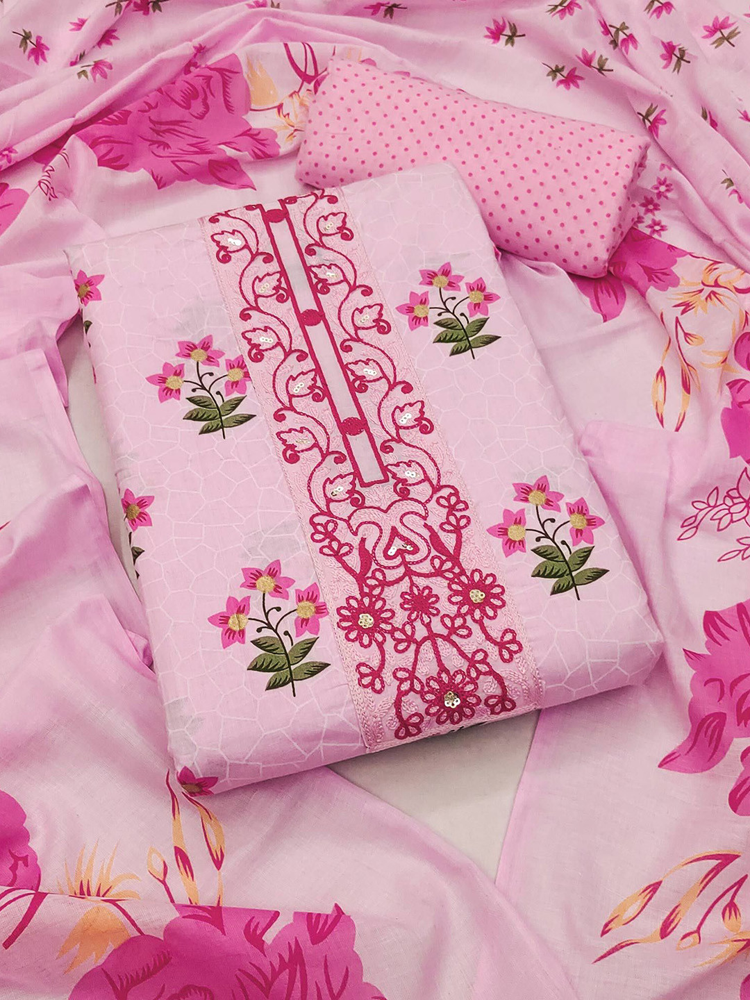 

Peachmode Printed Pure Cotton Unstitched Dress Material, Pink