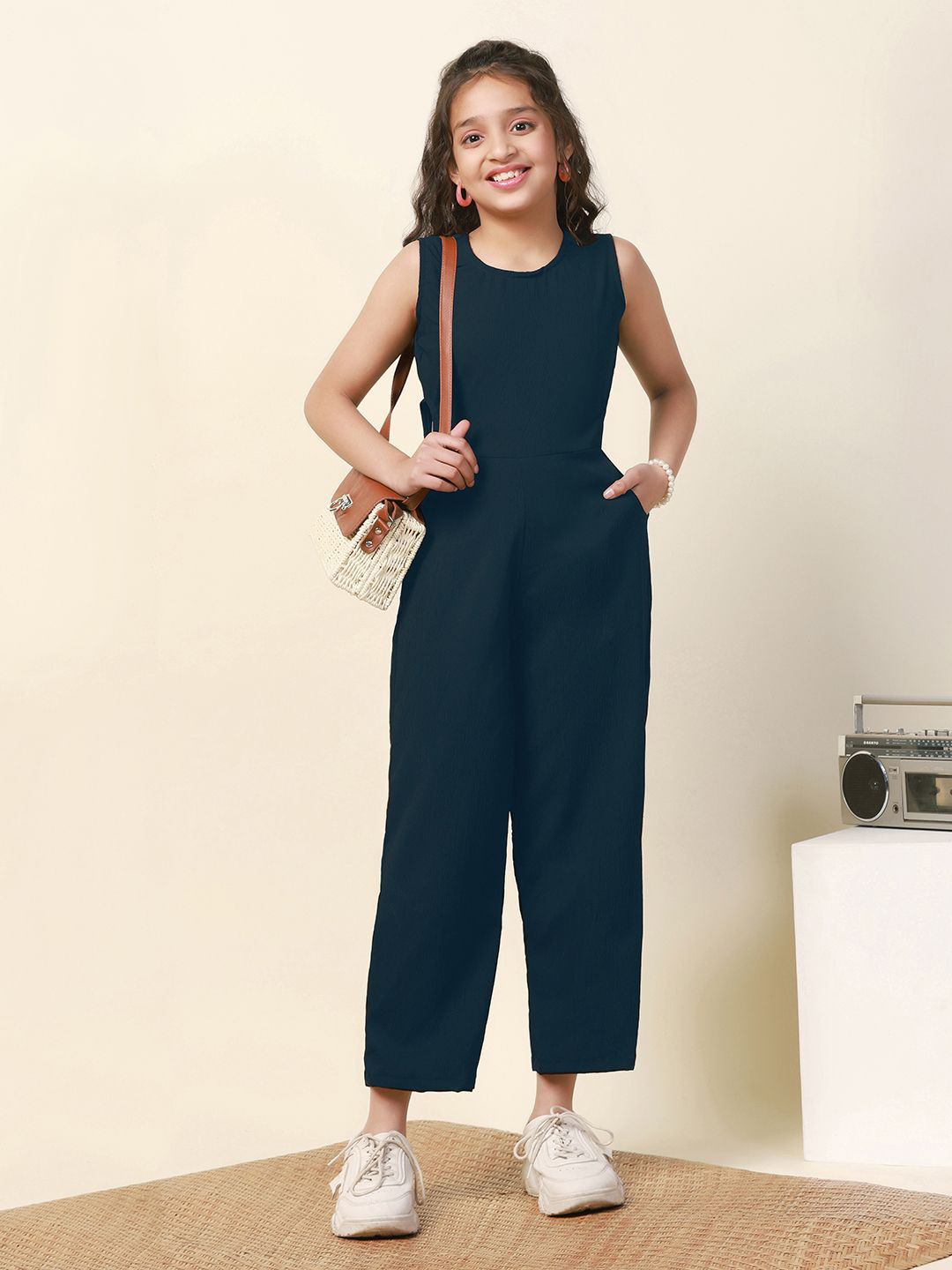 

BAESD Girls Round Neck Ankle Length Jumpsuit, Blue
