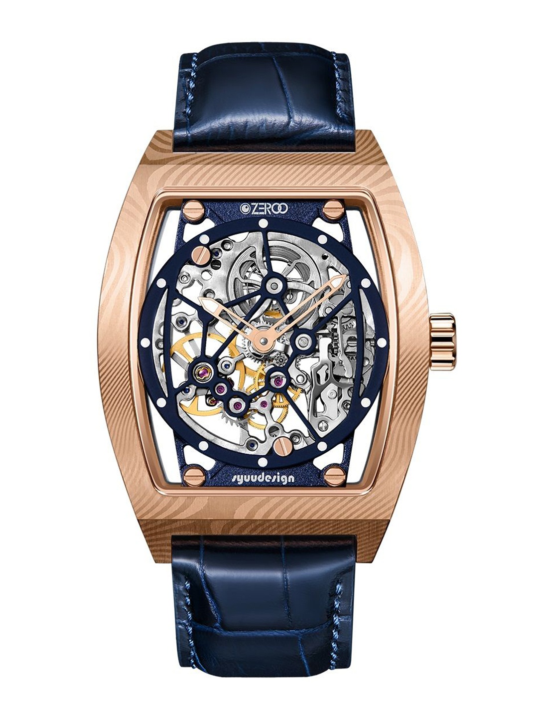 

ZEROO Unisex Dial & Leather Textured Straps Analogue Automatic Watch ZM001DRBL, Navy blue