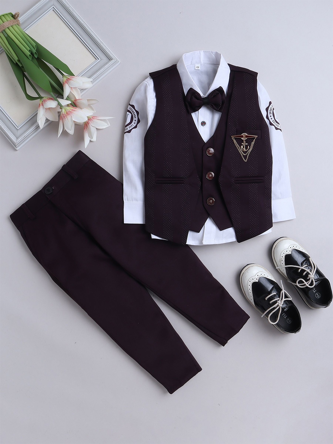 

BAESD Boys 3 Pieces Single-Breasted Suits, Burgundy