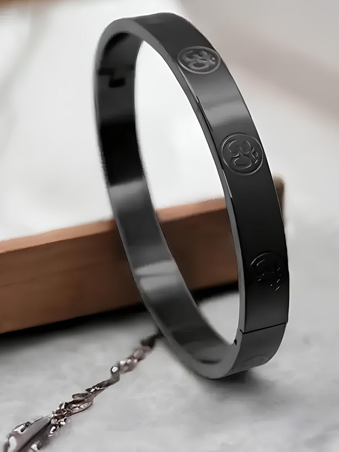 

KRENOZ Men Stainless Steel Kada Bracelet, Black