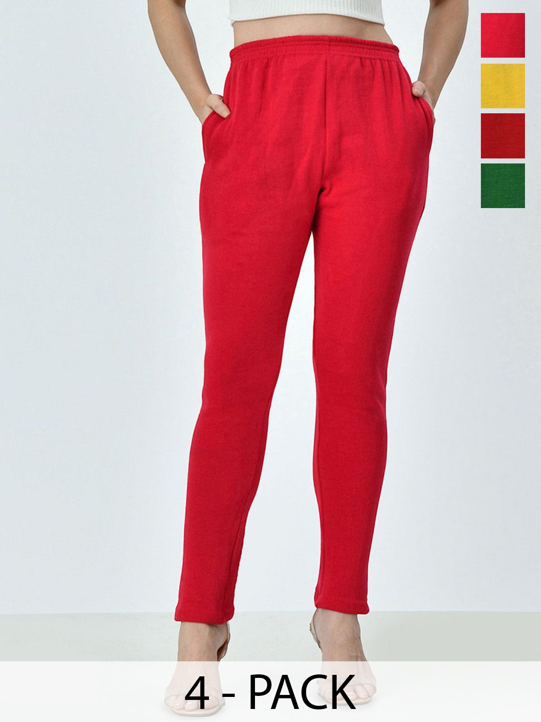 

BAESD Pack of 4 Knitted Ankle-Length Leggings, Red