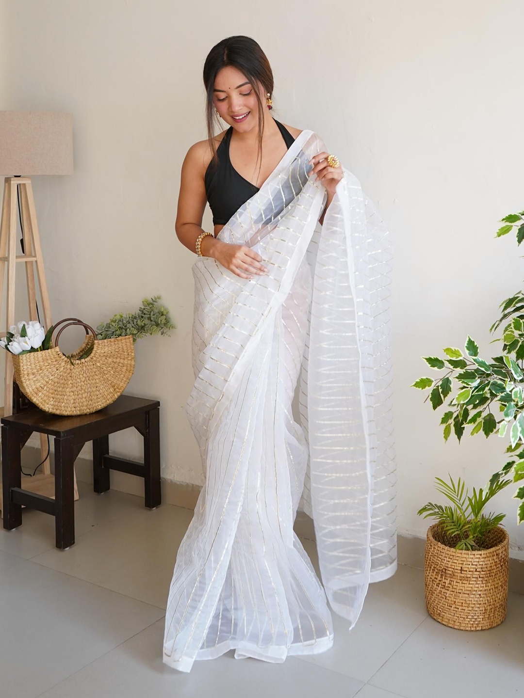 

Kalista Leheriya Gotta Patti Organza Saree, White